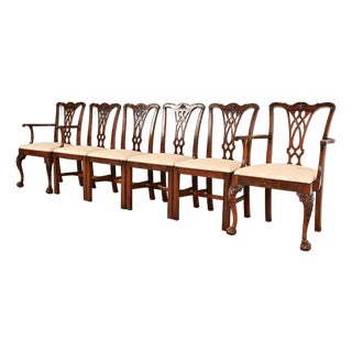 Baker Furniture Style Chippendale Carved Mahogany Dining Chairs, Set of Six For Sale
