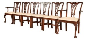 Baker Furniture Style Chippendale Carved Mahogany Dining Chairs, Set of Six
