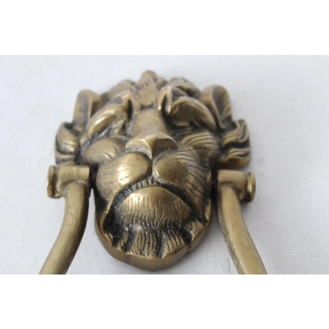 Georgian English Style Cast Brass Heavy Mid Century Modernist Textured Lion's Head Door Knocker For Sale - Image 4 of 11