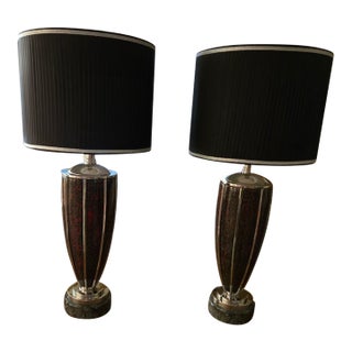 Vintage Mid-Century Modern Lawrin Red Volcanic & Chrome Table Lamps - Pair For Sale