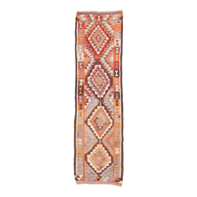 Vintage Mid Century Colorful Kilim Runner For Sale