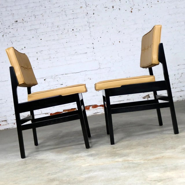 Hibriten Hibriten Blackened Wood and Faux Leather Mid-Century Modern Chairs - a Pair For Sale - Image 4 of 13