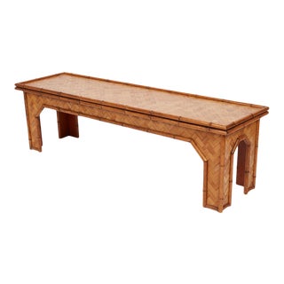 Vintage McGuire Style Bamboo and Woven Rattan Two-Seat Bench For Sale