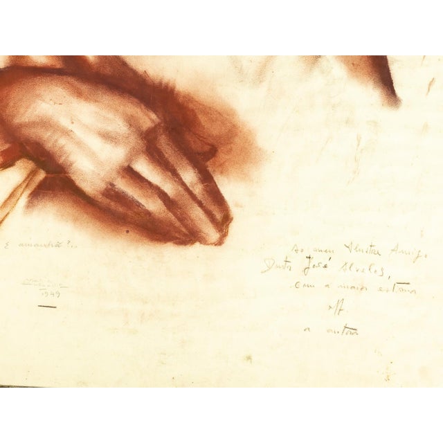 Portuguese School Love Scene pastel and charcoal by Maria Adelaide Cruz, from 1949. The artist, known for her early...