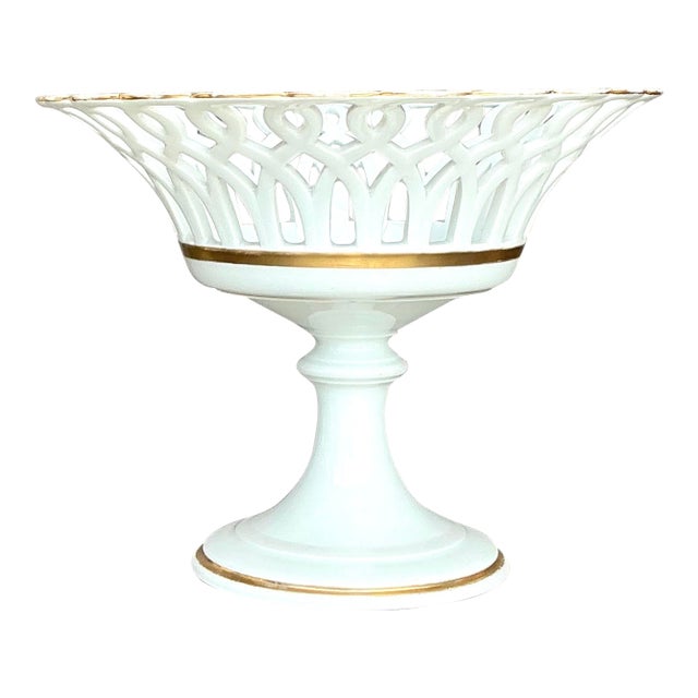 Vintage Regency Haviland Limoges Reticulated Pierced Porcelain Compote For Sale