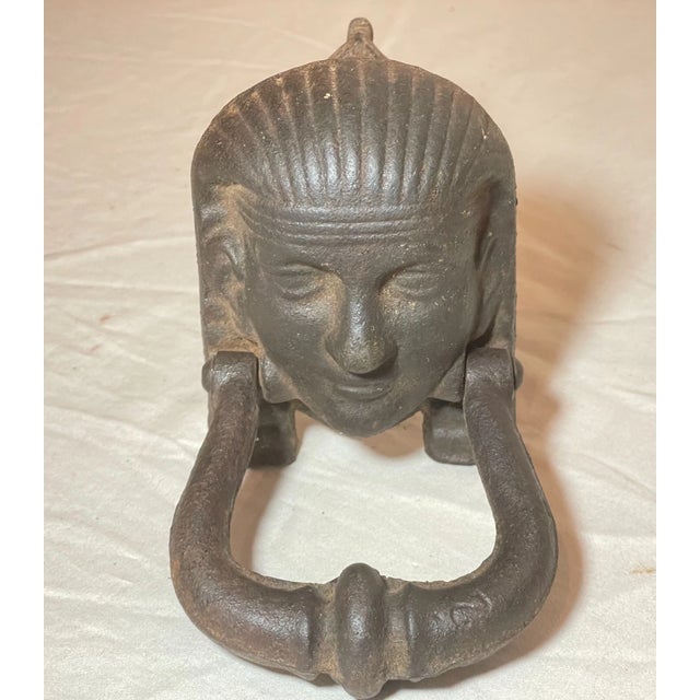 19th Century Antique 19th Century Egyptian Revival Sphinx Cast Iron Figural Door Knocker For Sale - Image 5 of 11