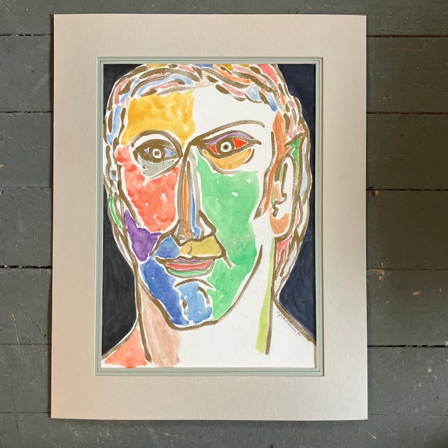 1990s Contemporary Original E.J.Hartmann Abstract Male Portrait Painting Signed For Sale - Image 5 of 5