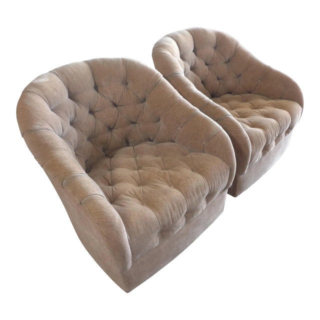 Ward Bennett Tufted Club Chairs - A Pair For Sale