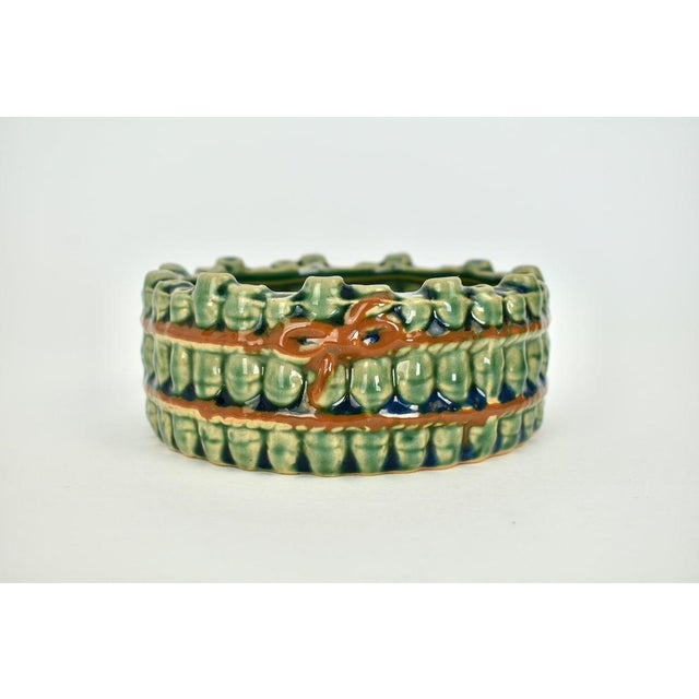 Hollywood Regency Vintage Ceramic Faux Bamboo Italian Trinket Dish Ashtray For Sale - Image 3 of 10