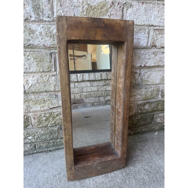 Mid 20th Century Rustic Solid Wooden Wall Hanging Mirror For Sale - Image 4 of 17