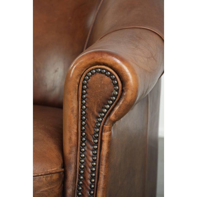 Cognac-Colored Sheepskin Club Armchair For Sale - Image 11 of 14