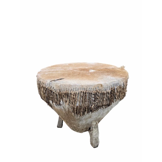 Vintage African Tribal Cowhide Drum Side Tables - Set of 2 For Sale - Image 12 of 12