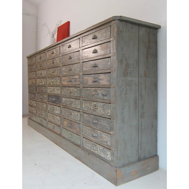 Large Original Painted Pine Workshop Drawer Cabinet, 1920s For Sale - Image 4 of 18