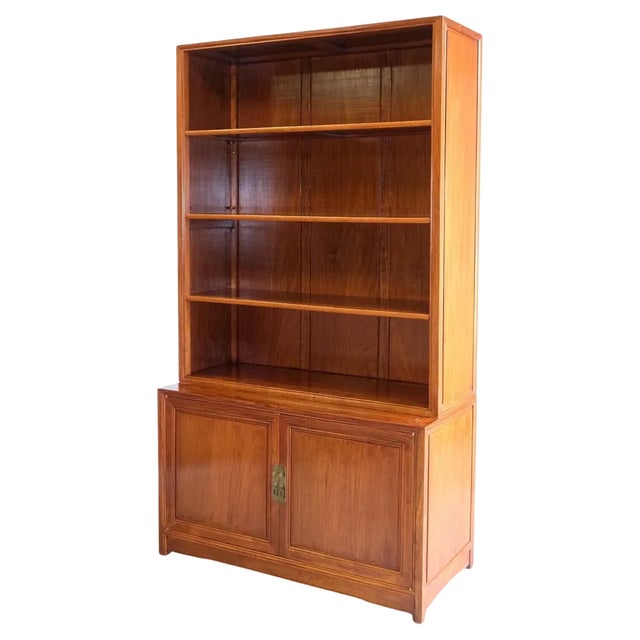 Teak Open Bookcase with Adjustable Shelves & Cupboard For Sale