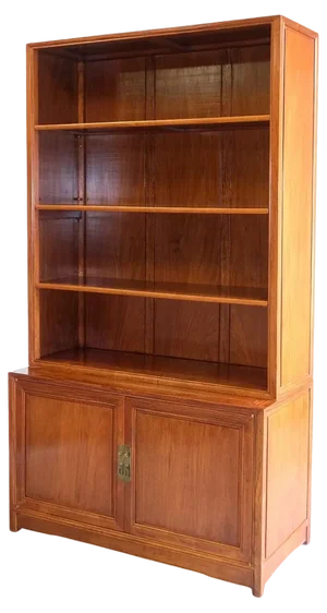 Teak Open Bookcase with Adjustable Shelves & Cupboard