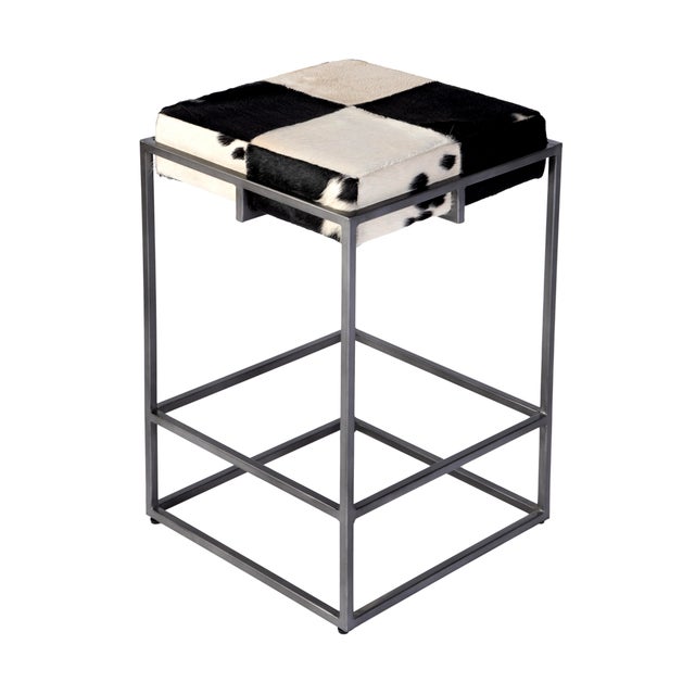 Stinson 26.5 in. Seat Height Hair on Hide Leather and Iron Counter Stool with Footrest, Black and White For Sale In Chicago - Image 6 of 8