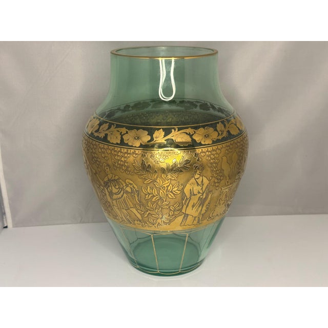 Early 20th Century Moser Uranium Glass Vase: Gilt Frieze, Renaissance Revival, 13" Tall For Sale - Image 6 of 10