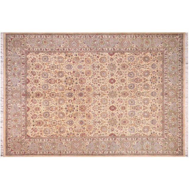 Green Shabby Chic Tabriz Pak-Persian Gold/Green Wool Rug - 10'1'' X 14'2'' For Sale - Image 8 of 8
