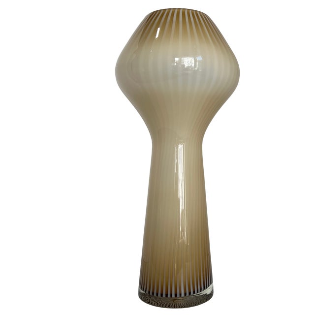 17+ Iin. Massimo Vignelli Venini Fungo Style Murano Beige Striped Art Glass Vase For Sale - Image 10 of 13