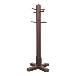 Mid 20th Century Rustic Solid Walnut Coat Tree Rack For Sale