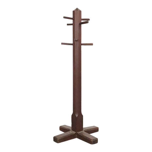 Mid 20th Century Rustic Solid Walnut Coat Tree Rack For Sale