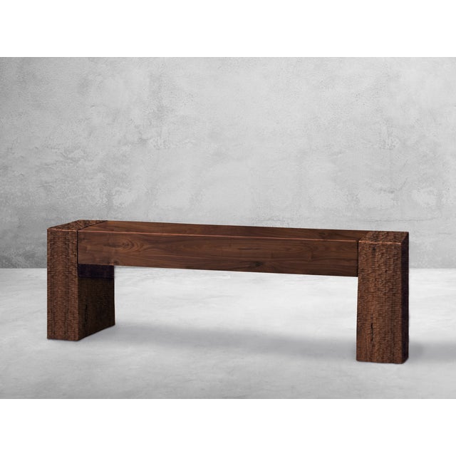 Contemporary Westland Studio Walnut Bench With Hand Carved Textured Legs For Sale - Image 3 of 4
