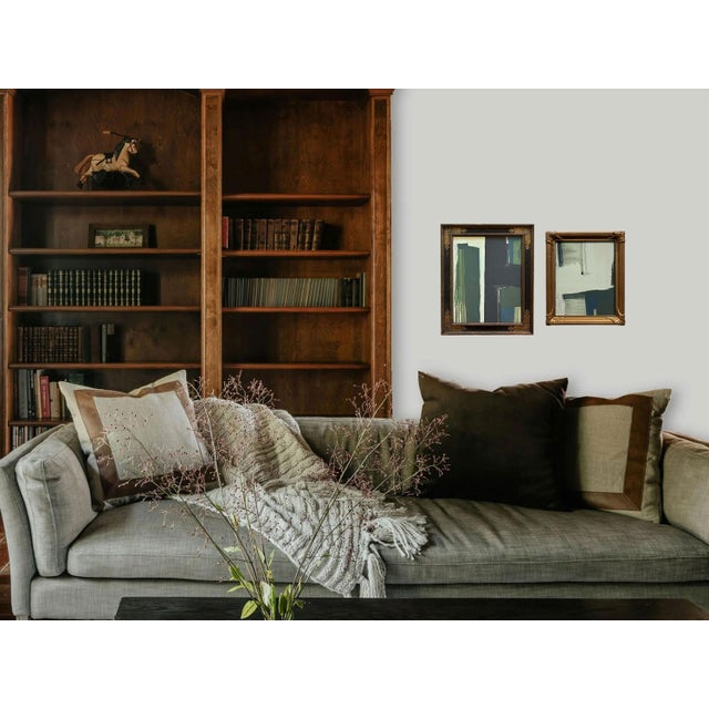 Abstract “Serenity Pines" Green Abstract Art in Antique Frame, Transitional Living Room Art by JTS For Sale - Image 3 of 9