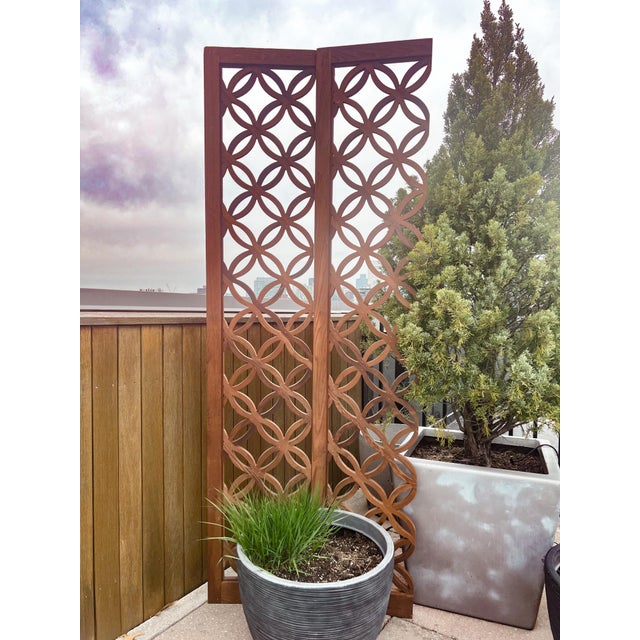 Mid-Century Modern Mid 20th Century Four Panels Teak Folding Screen Room Divider For Sale - Image 3 of 8