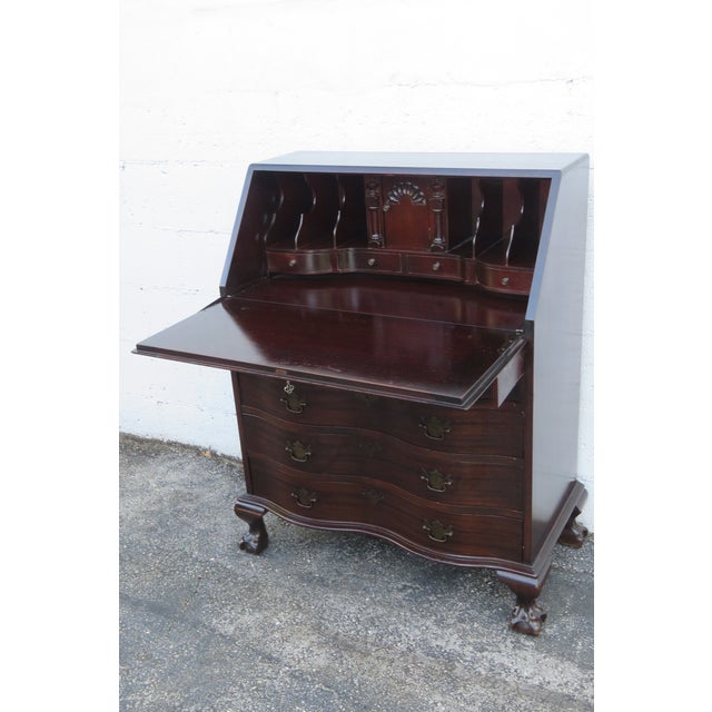 Prays Furniture 1940s Ball and Claw Feet Serpentine Mahogany Secretary Desk 6254 For Sale - Image 11 of 18