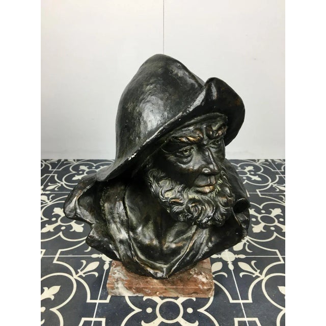Fisherman Bust Sculpture in Plaster with Bronze Finish, Early 20th Century For Sale - Image 12 of 12
