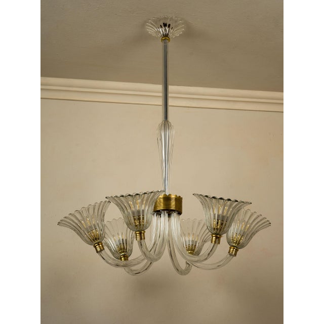 Mid-Century Murano Glass 6-Light Chandelier attributed to Barovier & Toso, 1930s For Sale - Image 8 of 13