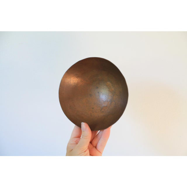 Copper Vintage Hand Forged Copper Brutalist Bowl on Stand For Sale - Image 8 of 10