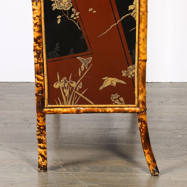 Art Deco Bamboo & Cubist Red & Black Geometric Detailed Gilt Chinoiserie Cabinet For Sale - Image 18 of 18