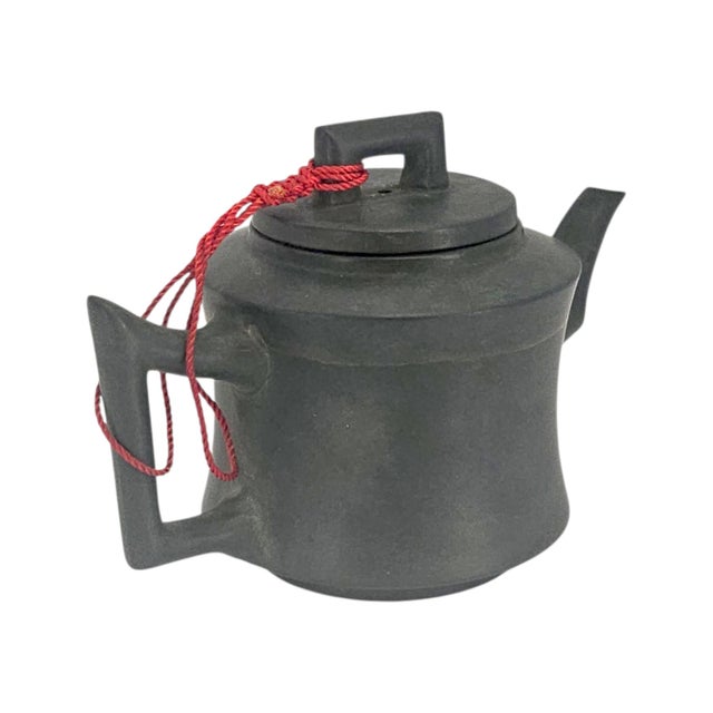Late 20th Century Chinese Black Clay Teapot With Gilt Calligraphy For Sale In San Francisco - Image 6 of 11