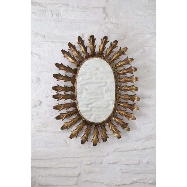 Vintage Spanish Oval Sunburst Mirror, 1960 For Sale - Image 9 of 11