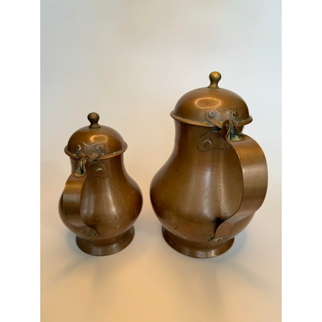 Antique French Copper & Brass Lidded Pitchers, Set of 2 For Sale In Houston - Image 6 of 12
