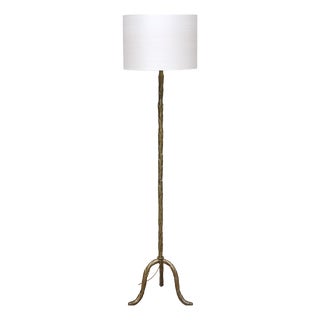 Brass Tripod Floor Lamp with Foliate Decor from Maison Baguès, France, 1940s For Sale