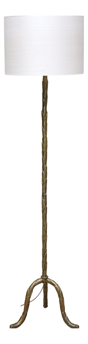 Brass Tripod Floor Lamp with Foliate Decor from Maison Baguès, France, 1940s