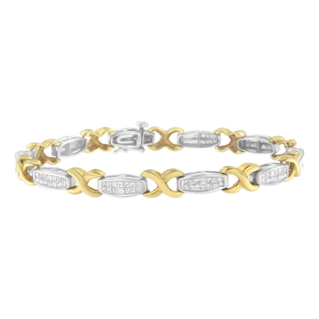 Two-Tone 14K Yellow & White Gold 2.0 Cttw Princess-Cut Diamond Tapered and X-Link Tennis Bracelet (G-H Color, SI1-SI2 Clarity) - 7-Â¼â€ For Sale