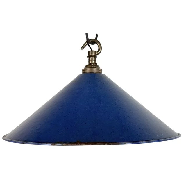 British Industrial Blue Enamel Factory Pendant Lamp, 1950s For Sale - Image 15 of 15