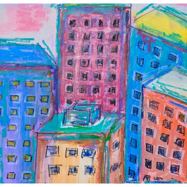 Original Cityscape Skyline Oil Pastel Art Framed For Sale In Charlotte - Image 6 of 12