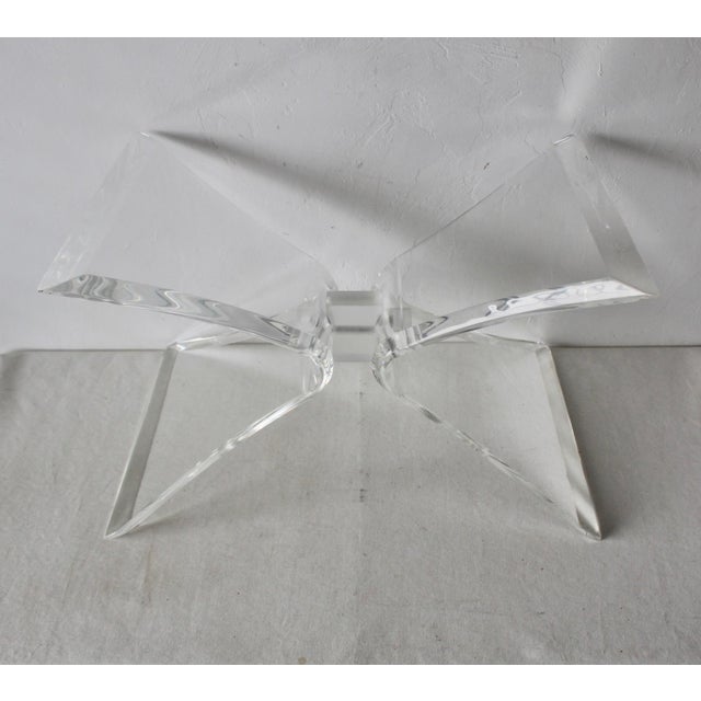 Lion in Frost Style Butterfly Wing Lucite Coffee Table Base, frosted knot detail, in good vintage condition with only...