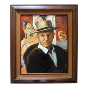 Portrait Oil Painting of Pablo Picasso Rare Mid Century Modern Signed