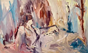 Francesca Owen "The Reader" Abstract Expressionist Figurative Oil Painting 2022