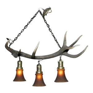 1950s Vintage Antler Chandelier Hanging Lamp Light