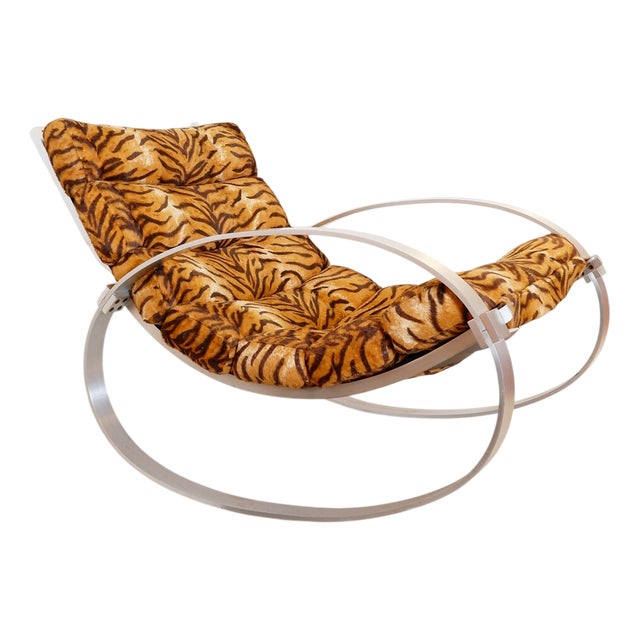 Mid-Century Modern Rocking Chair in Faux Fur and Brushed Aluminum from Hans Kaufeld, 1970s For Sale