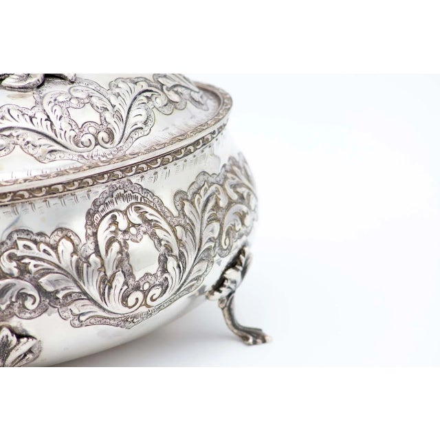 Silver Bowls with Plant Reliefs, Acorn-Shaped Lid Handle and Cut-Out Feet For Sale - Image 5 of 6