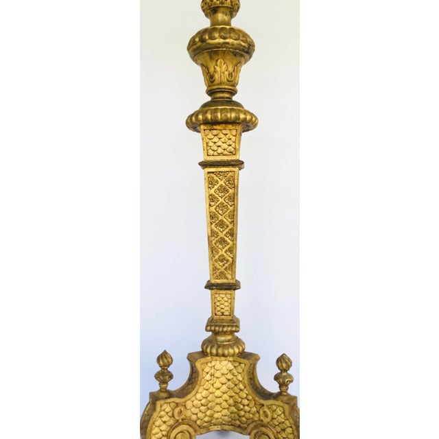 Mid-Century Modern Large Scale Italian Vintage Gold Finished Carved Wood Pedestals - a Pair For Sale - Image 3 of 7