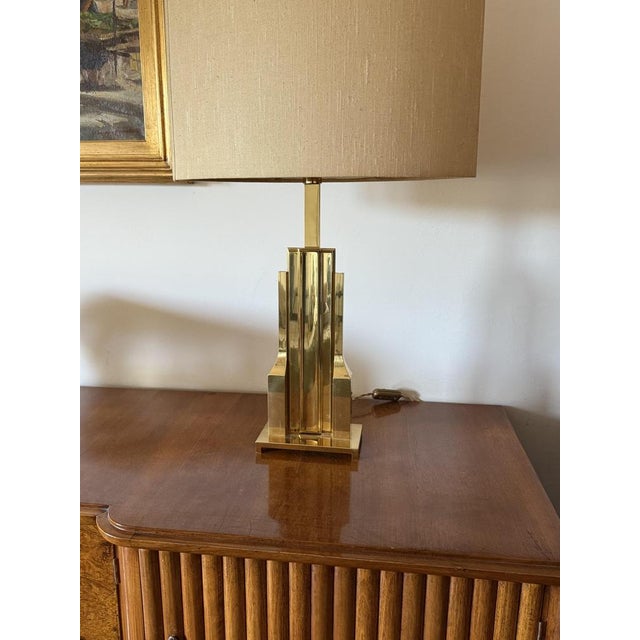 Hollywood Regency solid brass table lamp base Italy, 1970s Solid Brass Lamp base: H 52 cm - 17 × 10 cm Lampshade not...