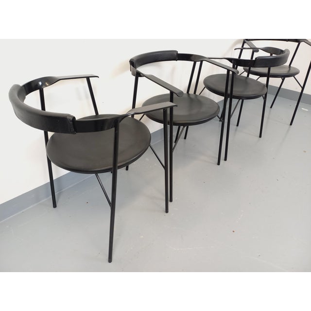 Vintage Italian Armchairs in Black Metal and Black Imitation Leather, 1980s, Set of 4 For Sale - Image 3 of 18